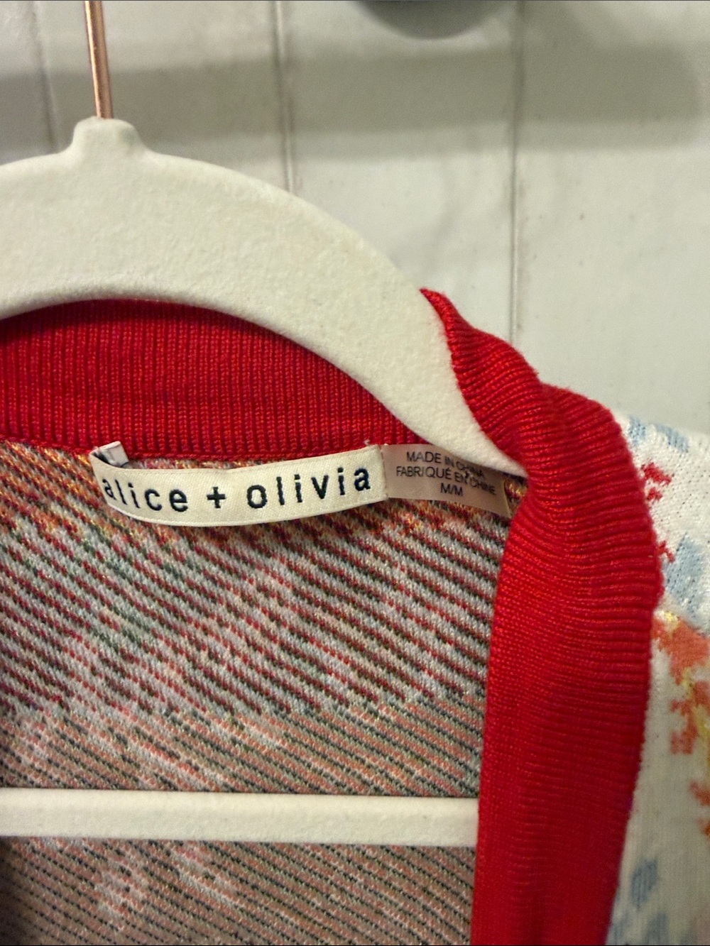 Alice + Olivia Multicolor Floral Open-Front Cardigan with Red Trim - Picture 2 of 4